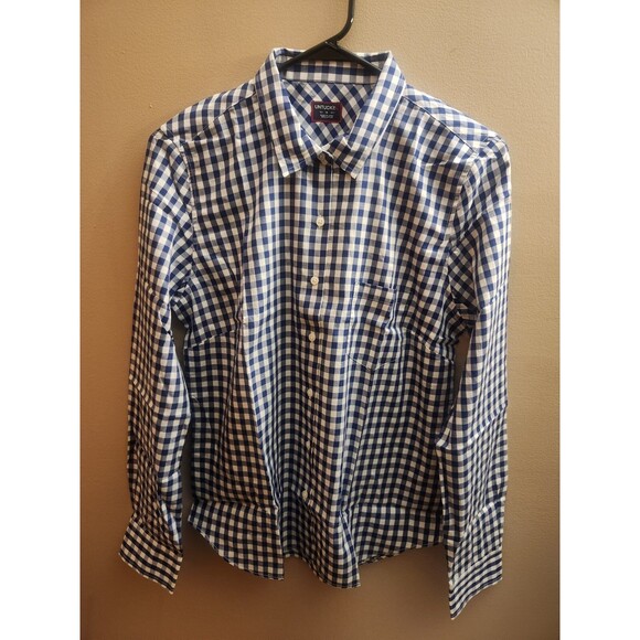 Untuckit Belleza Blue Checkered Gingham Long Sleeve Button Up Shirt Size 2 NEW - Picture 2 of 5